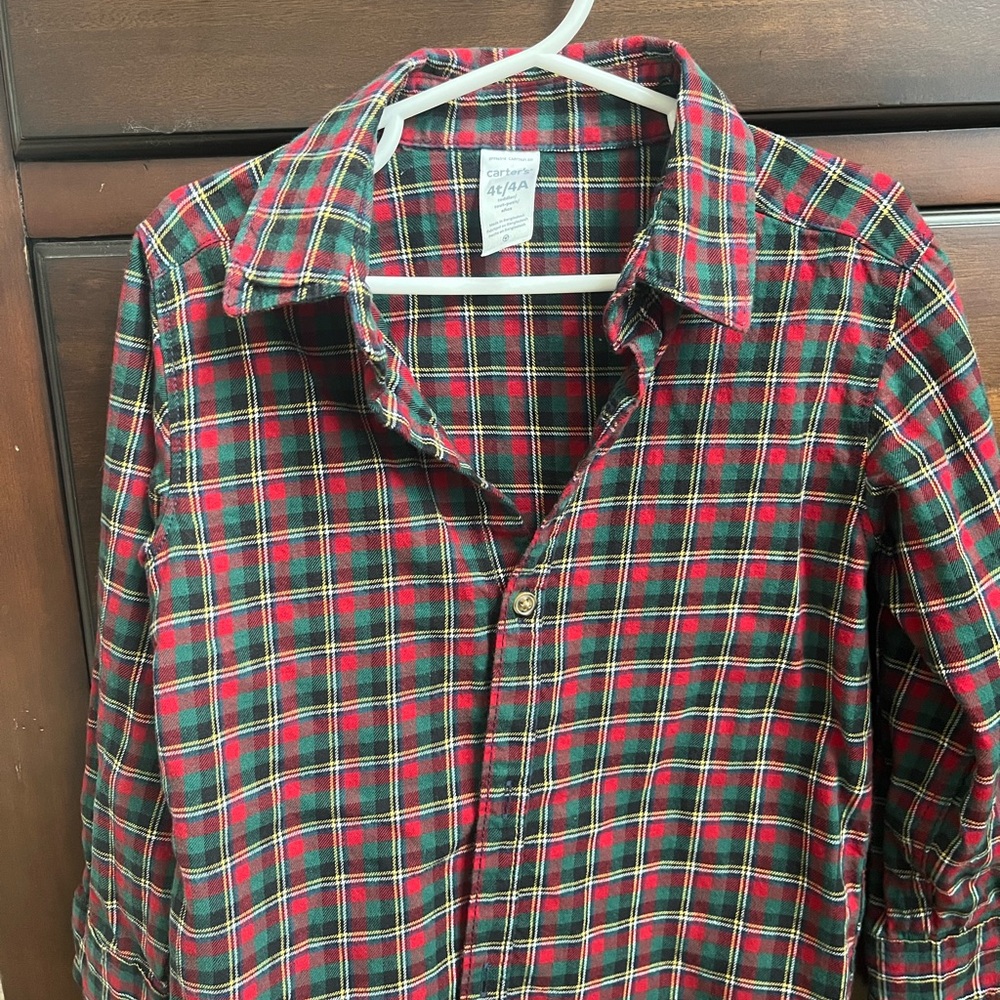 Carter's Kids Red and Green Plaid Button-Down Shirt